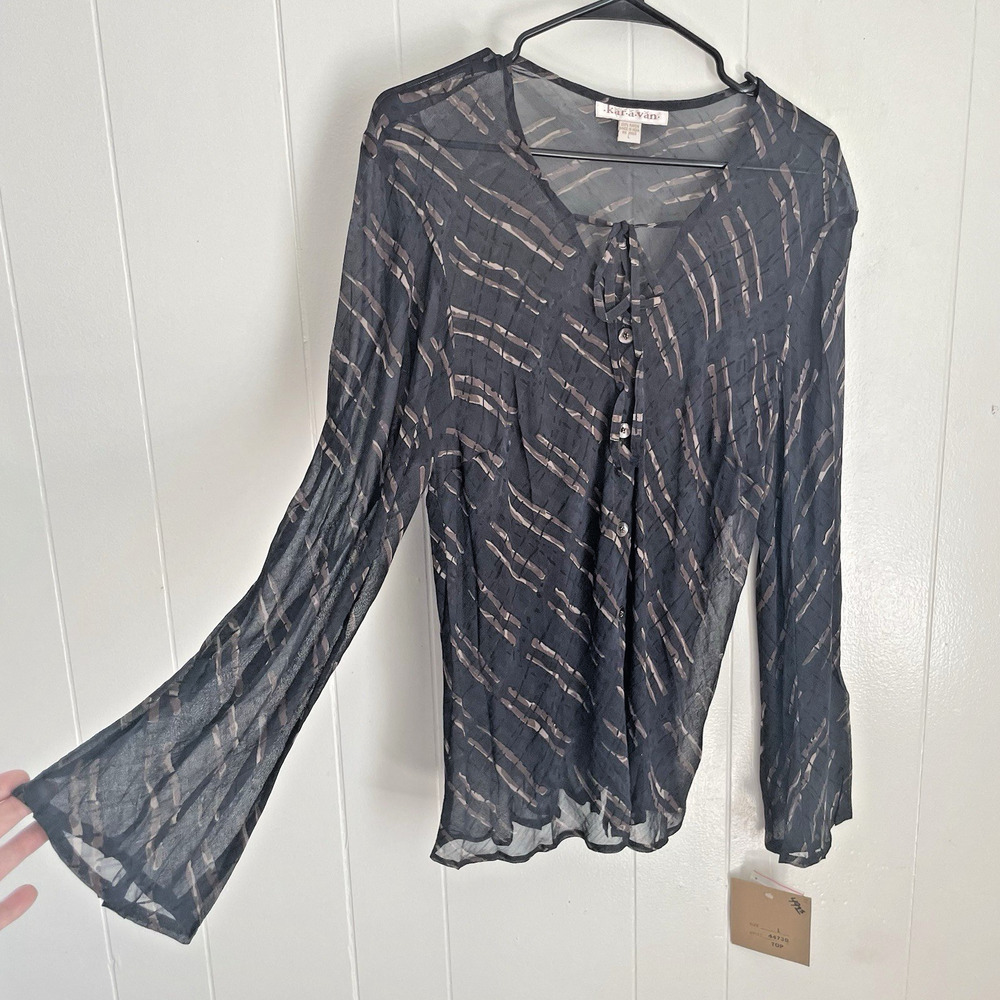 Sheer Tie Blouse Ethereal Boho Whimsigoth Y2K Fairy Grunge Top‎ L NWT Romantic